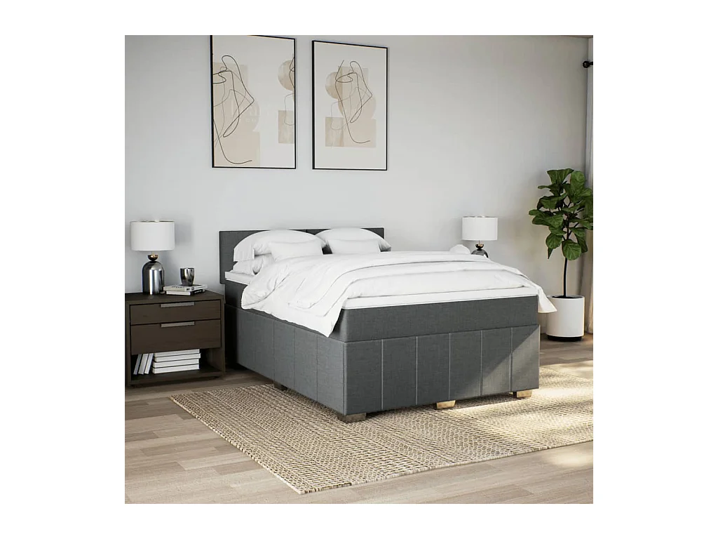 Sommier à lattes de lit avec matelas Gris foncé 160x200cm Tissu