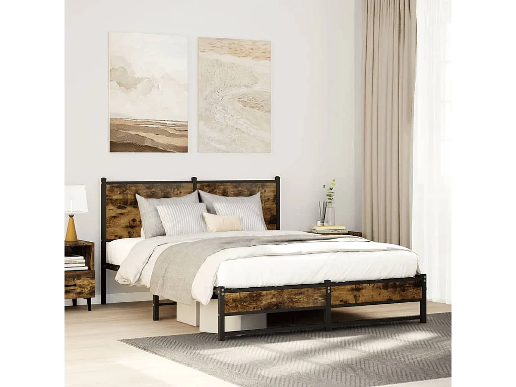 Cadre de lit en métal sans matelas chêne fumé 140x190 cm