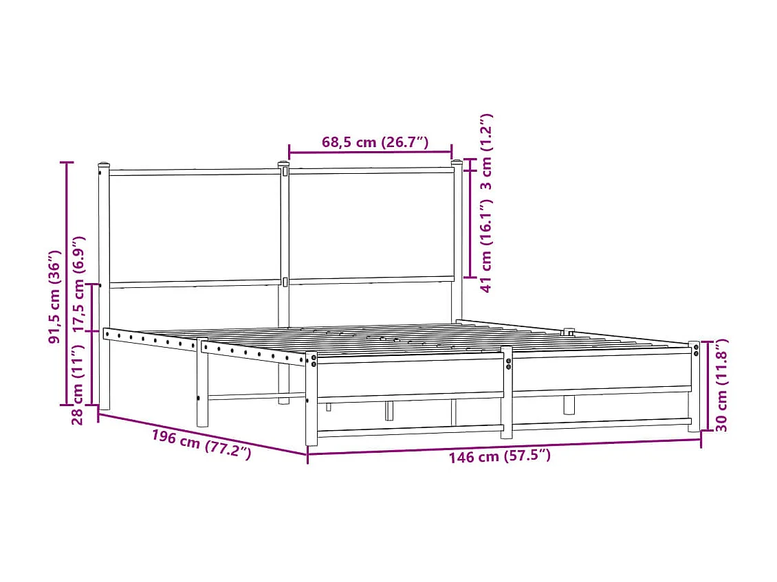 Cadre de lit en métal sans matelas chêne fumé 140x190 cm