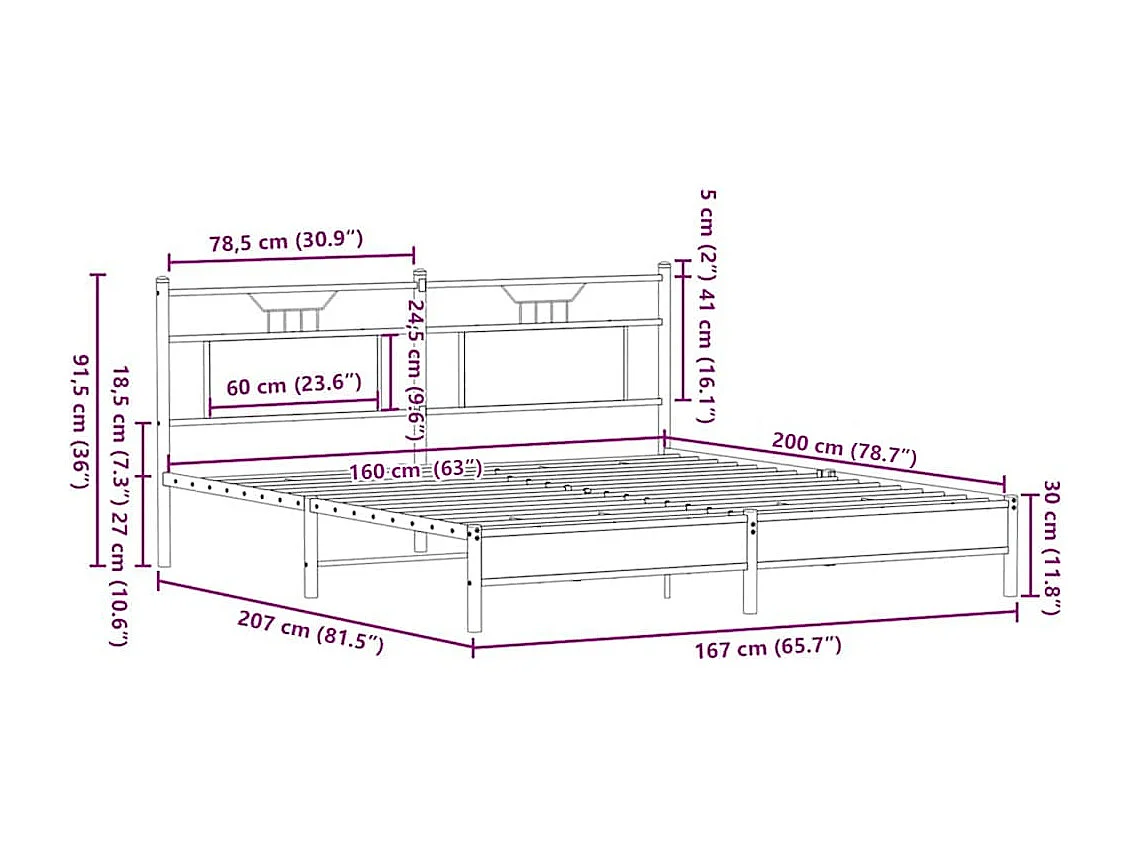 Cadre de lit sans matelas chêne marron 160x200 cm