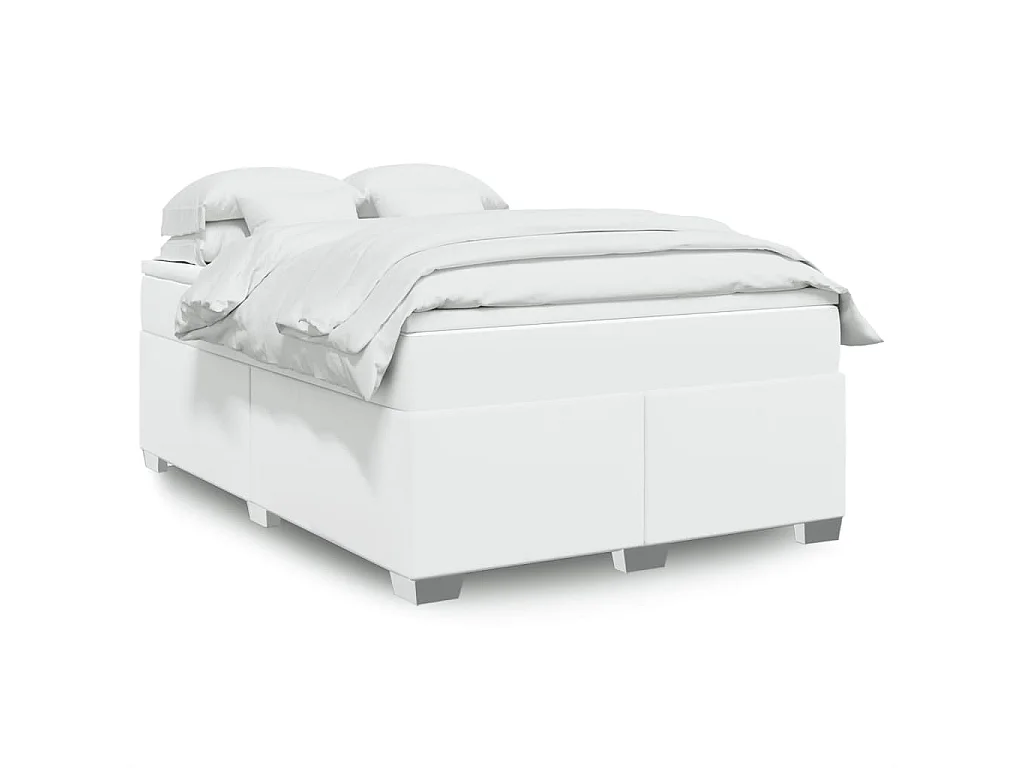 Boxspringbett mit Matratze Weiß 140x200 cm Kunstleder