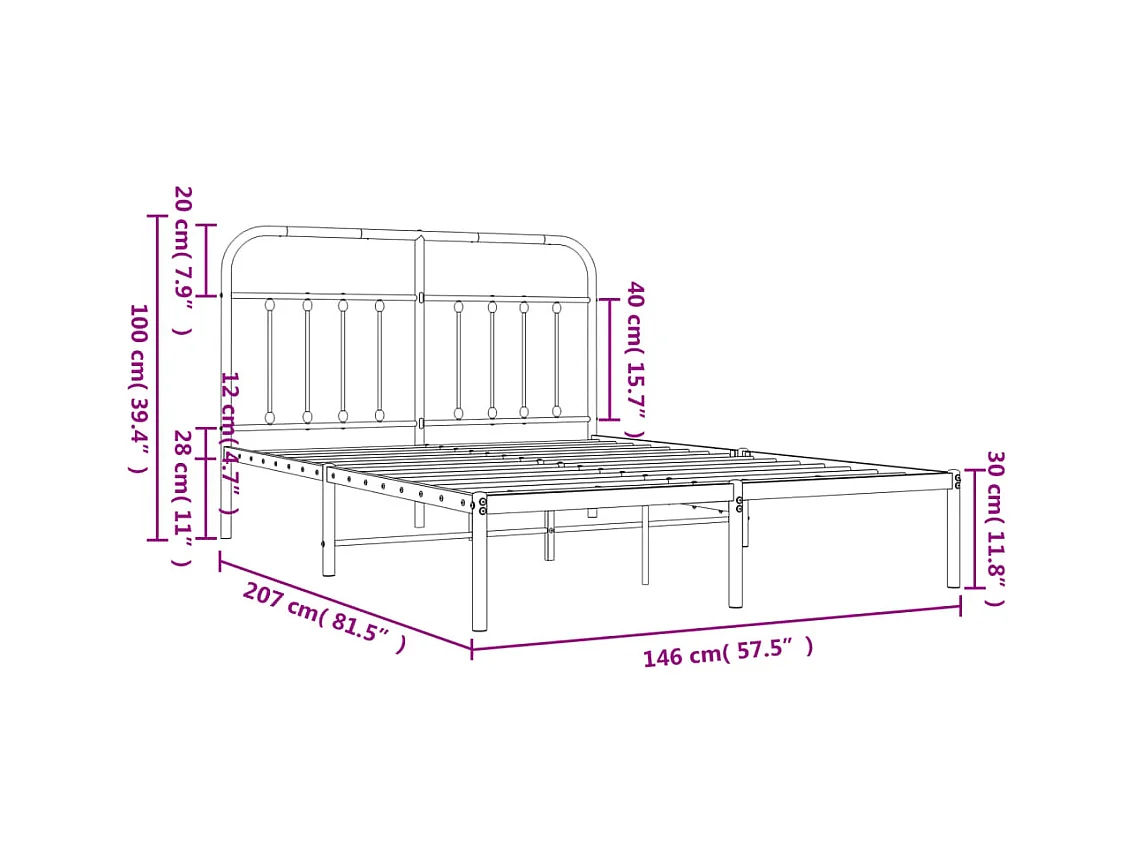 Cadre de lit métal sans matelas avec tête de lit noir 140x200cm