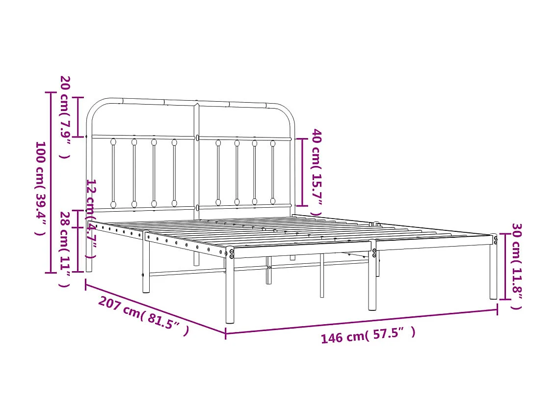 Cadre de lit métal sans matelas avec tête de lit noir 140x200cm