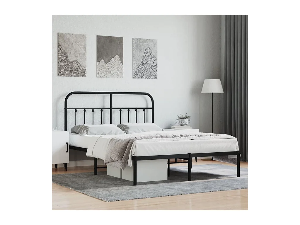 Cadre de lit métal sans matelas avec tête de lit noir 140x200cm