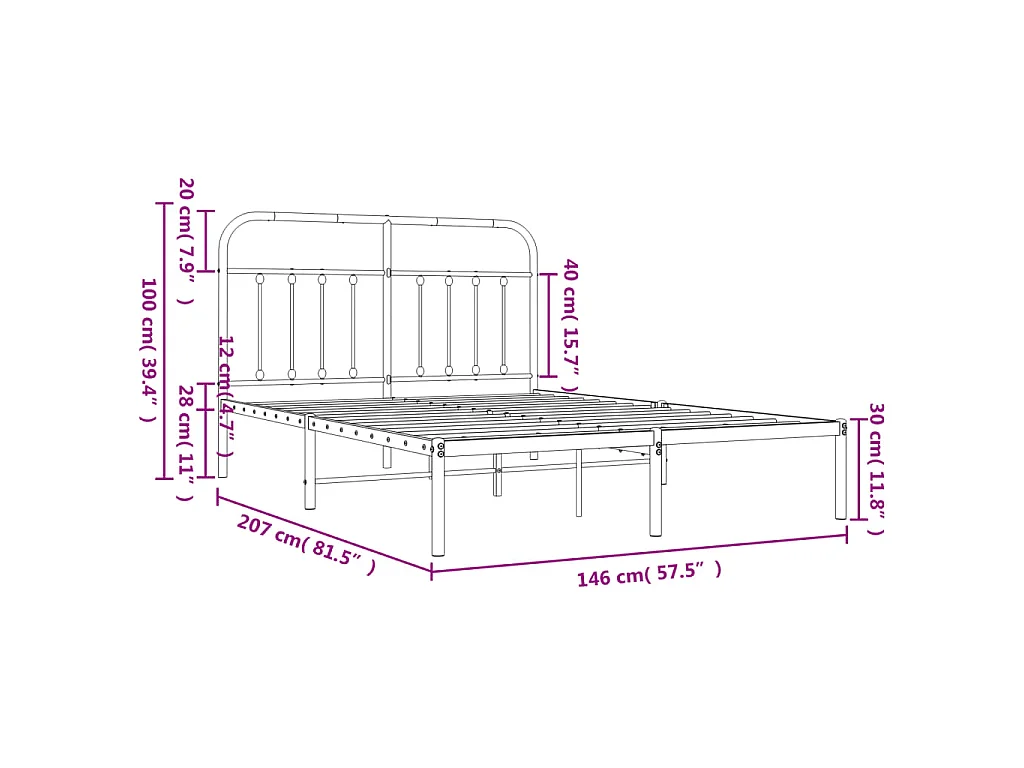 Cadre de lit métal sans matelas avec tête de lit noir 140x200cm