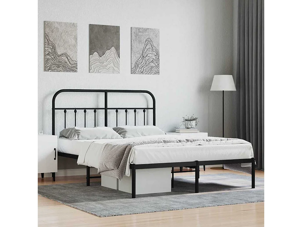 Cadre de lit métal sans matelas avec tête de lit noir 140x200cm
