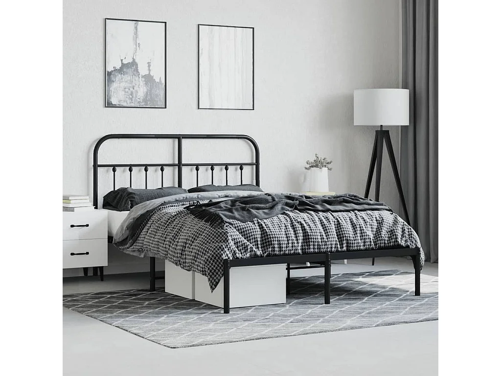 Cadre de lit métal sans matelas avec tête de lit noir 140x200cm