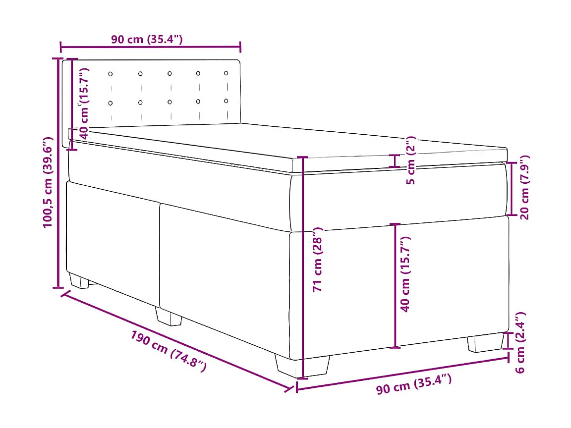 Boxspringbett mit Matratze Dunkelgrau 90x200 cm Stoff