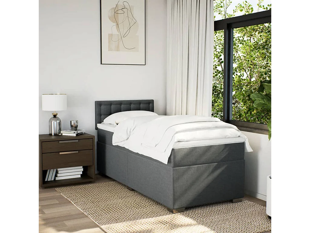 Boxspringbett mit Matratze Dunkelgrau 90x200 cm Stoff
