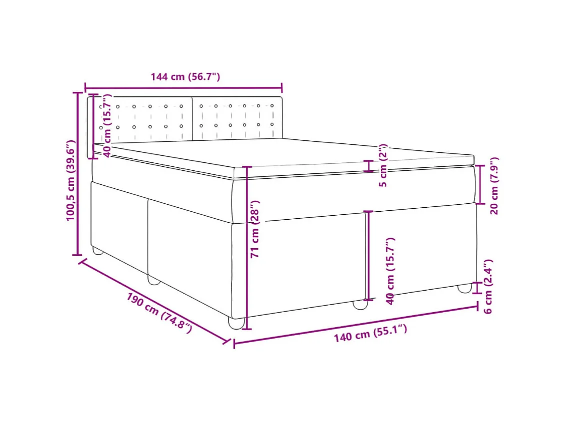 Sommier à lattes de lit avec matelas Taupe 140x190 cm Tissu