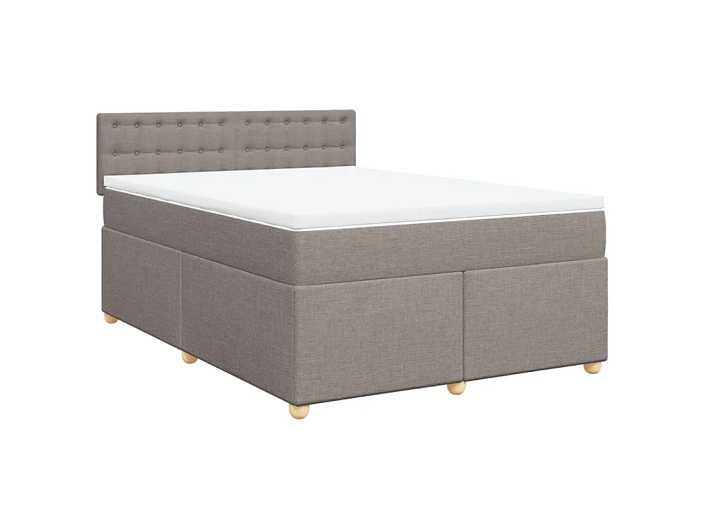 Cama box spring con colchón tela gris taupe 140x190 cm