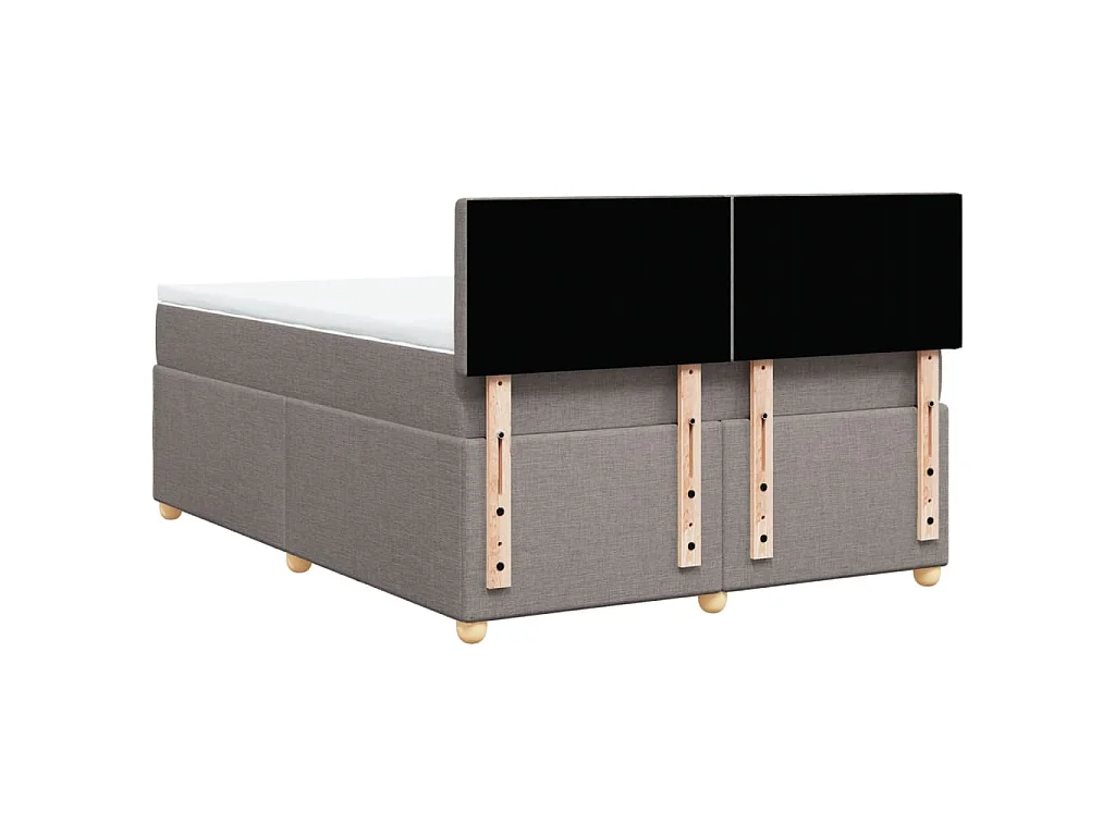 Cama box spring con colchón tela gris taupe 140x190 cm