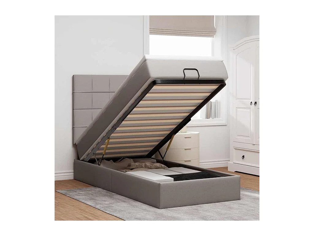 Ottoman-Bett mit Matratze Taupe 100x200 cm Stoff
