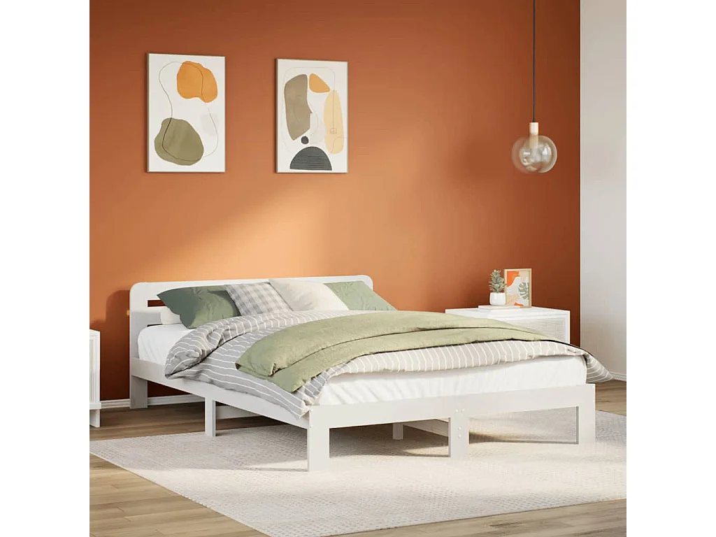 Bedframe zonder matras massief grenenhout wit 140x190 cm