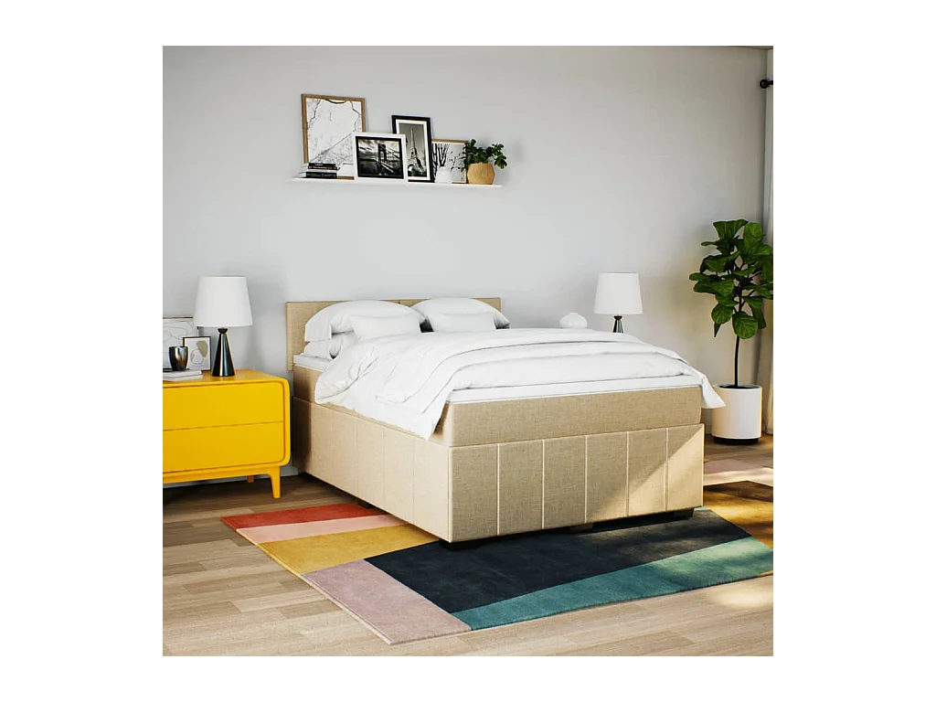 Sommier à lattes de lit avec matelas Crème 160x200 cm Tissu