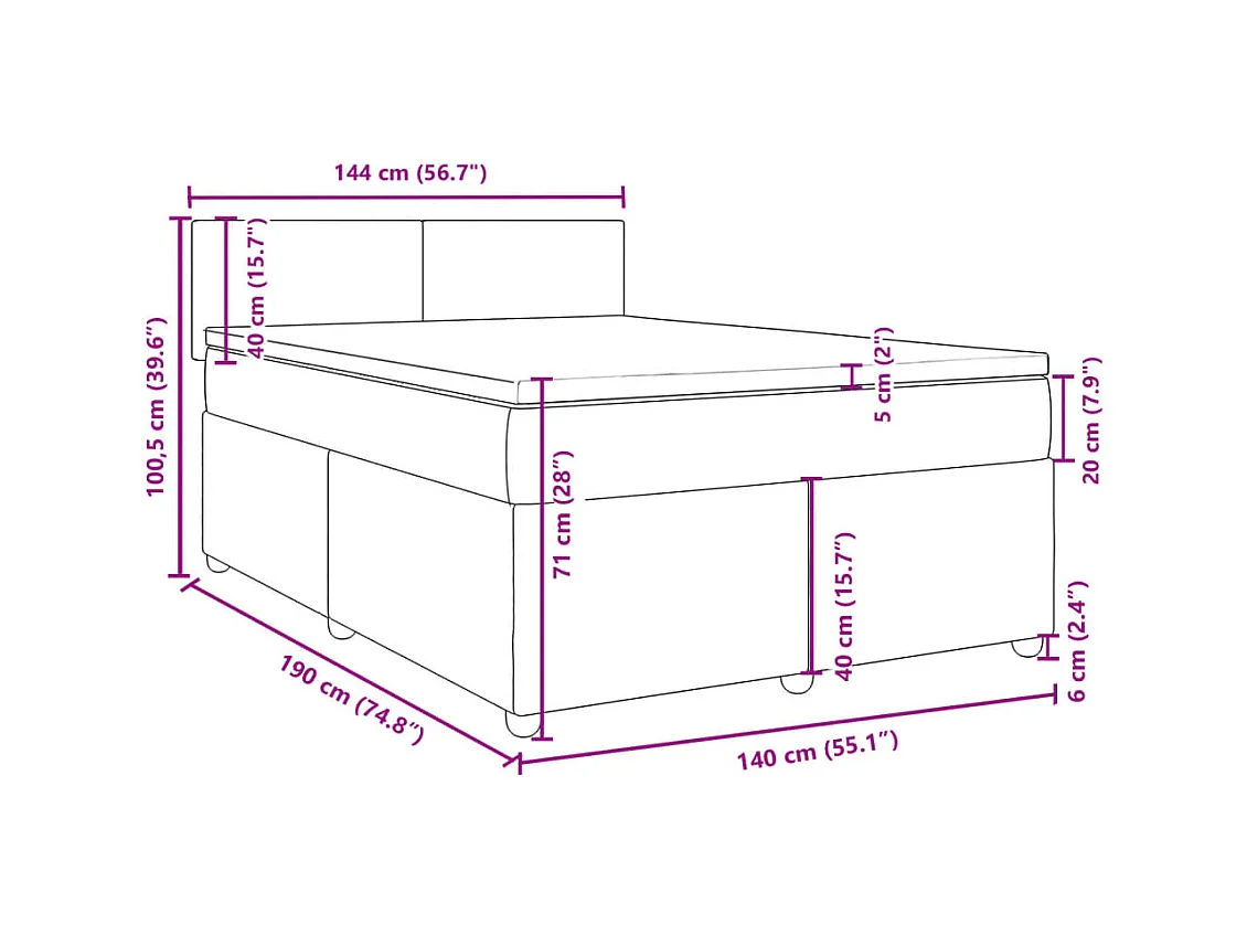 Sommier à lattes de lit avec matelas Taupe 140x190 cm Tissu