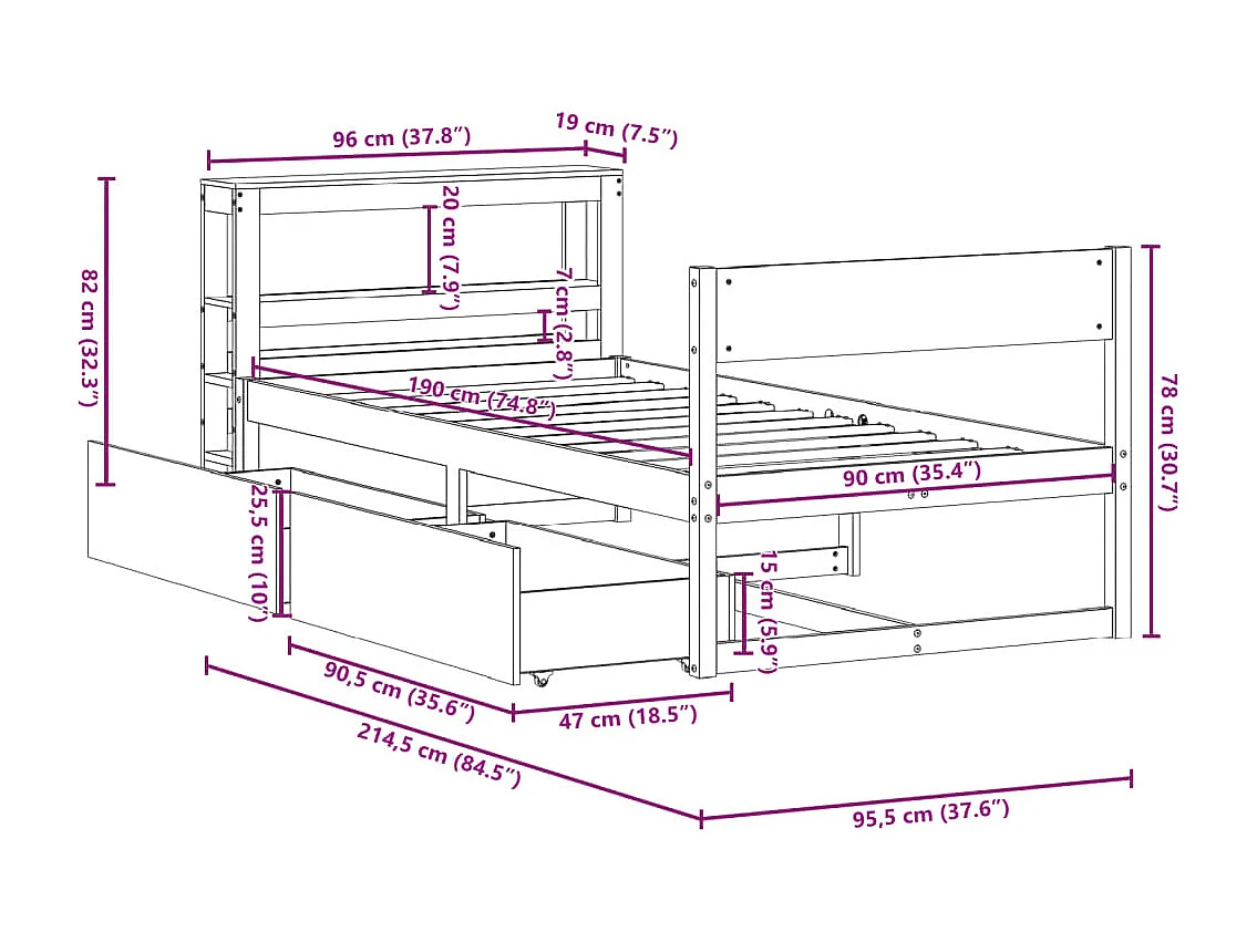 Cadre de lit sans matelas cire marron 90x190 cm bois pin massif