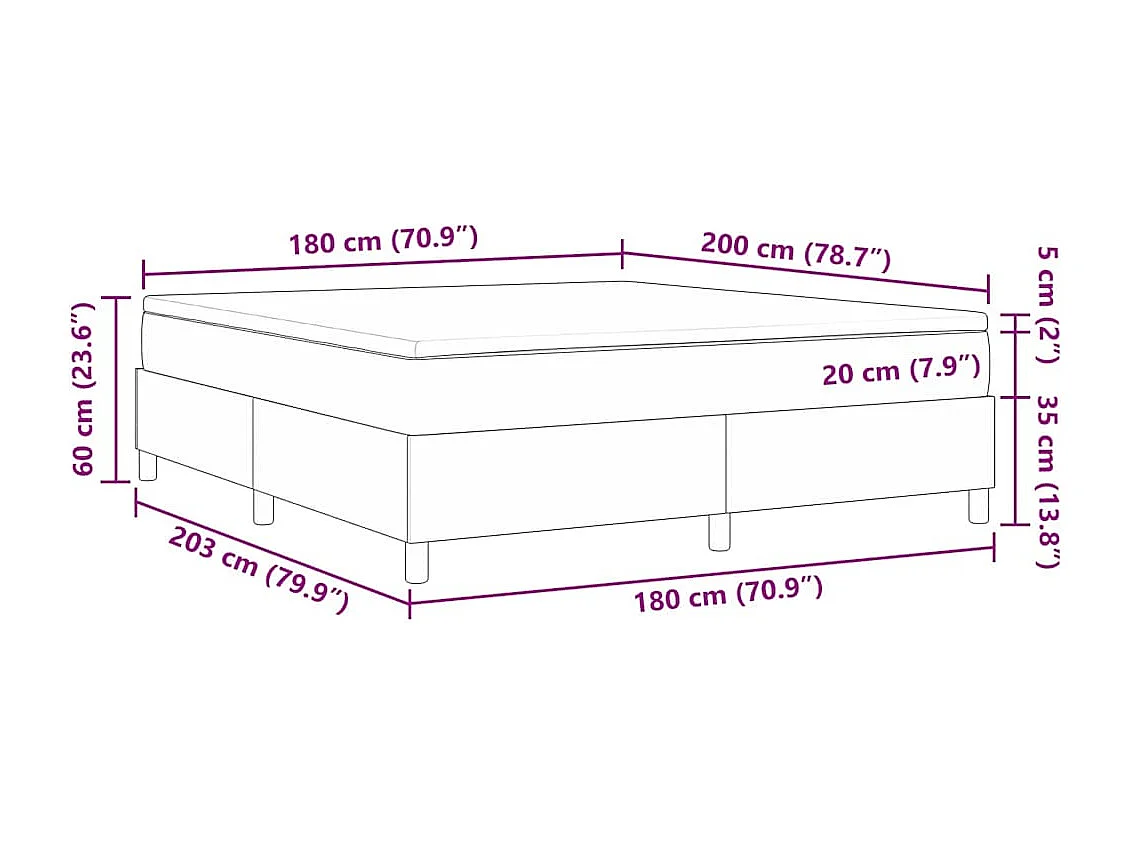 Lit à ressorts Gris clair et blanc 203 x 180 x 60 cm