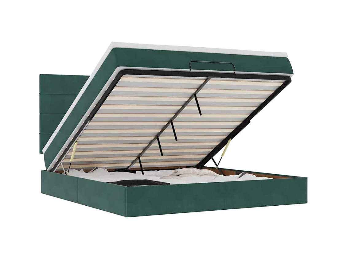 Cadre de lit ottoman avec matelas vert foncé 160x200 cm velours