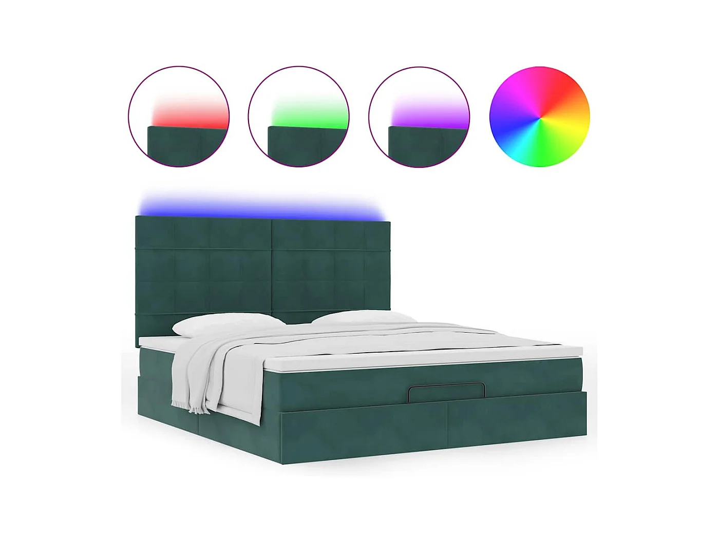 Cadre de lit ottoman avec matelas vert foncé 160x200 cm velours