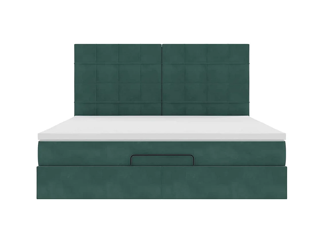 Cadre de lit ottoman avec matelas vert foncé 160x200 cm velours