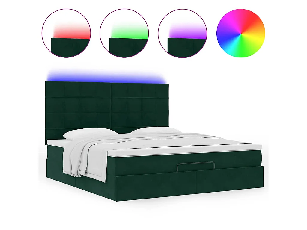 Ottoman-Bett mit Matratzen & LEDs Dunkelgrün 160x200 cm Samt