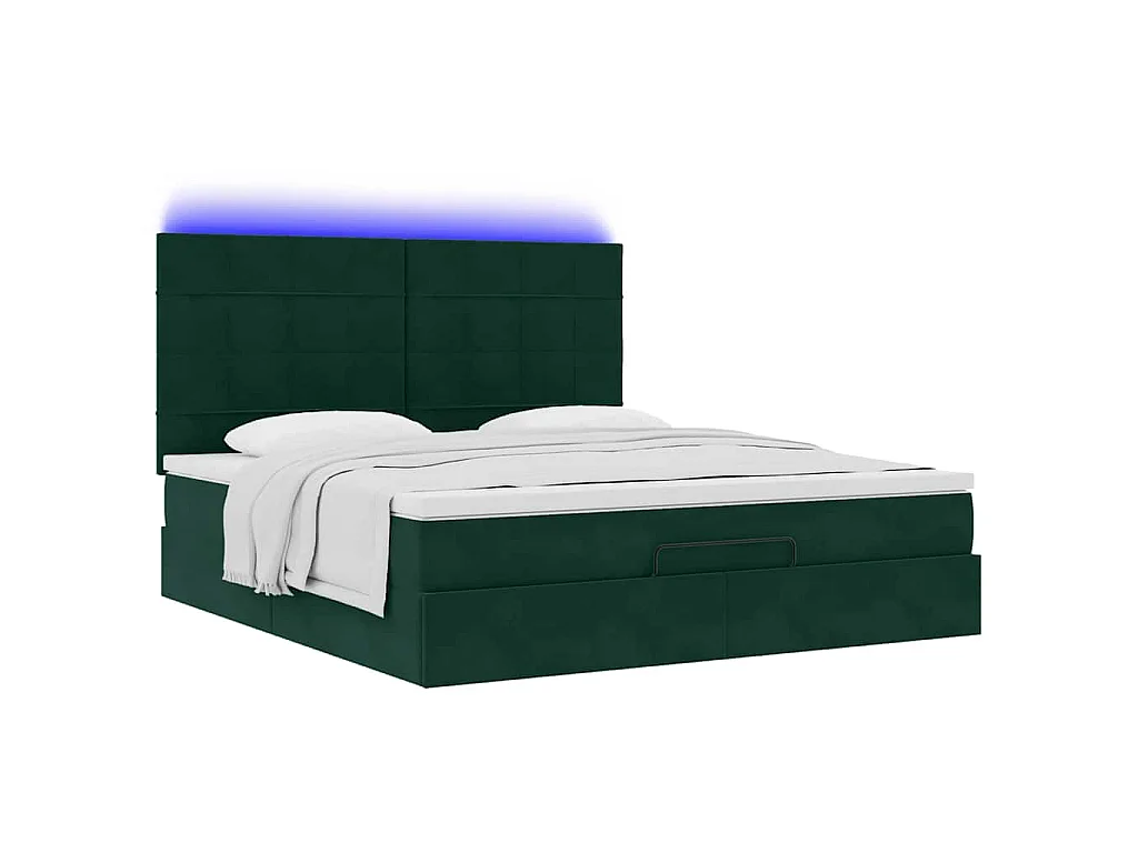 Ottoman-Bett mit Matratzen & LEDs Dunkelgrün 160x200 cm Samt