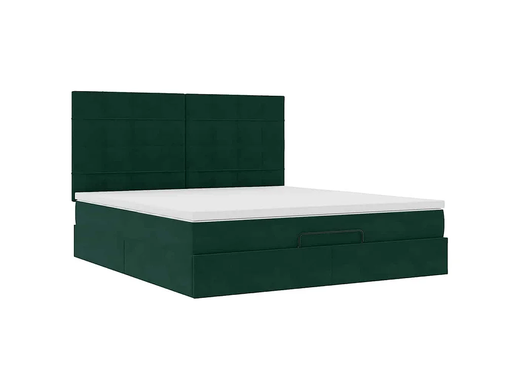 Ottoman-Bett mit Matratzen & LEDs Dunkelgrün 160x200 cm Samt
