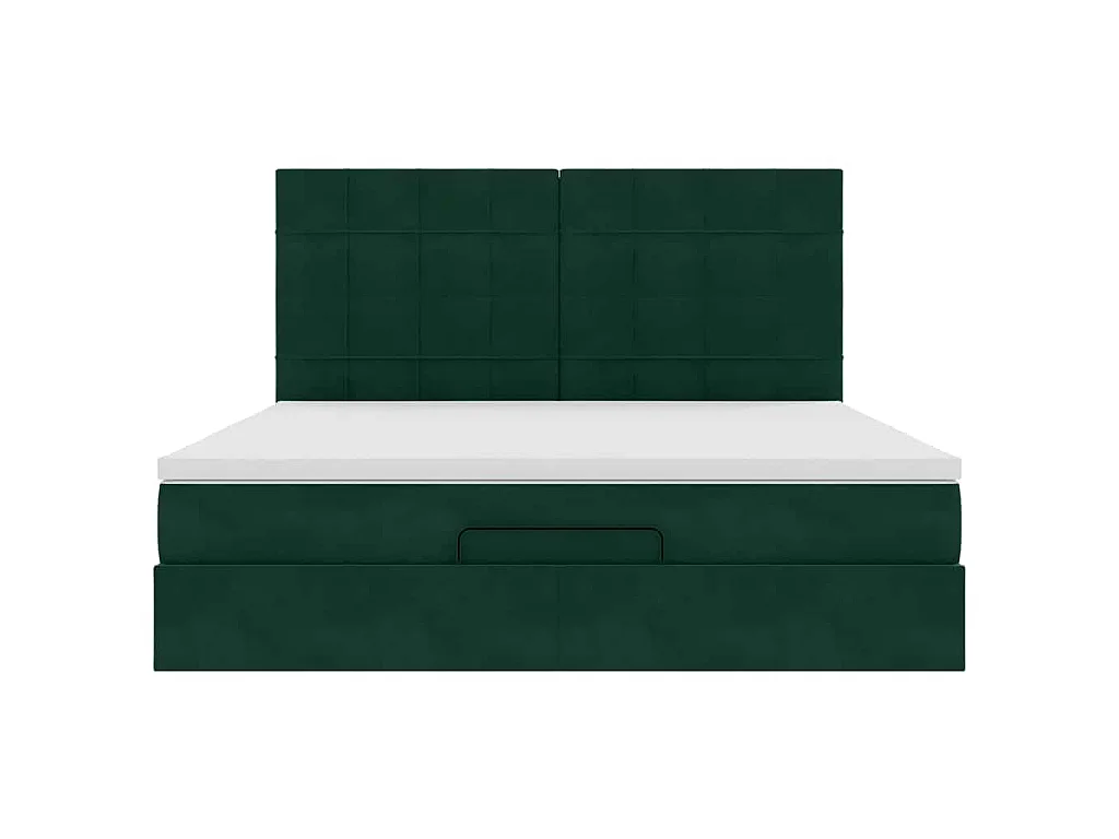 Ottoman-Bett mit Matratzen & LEDs Dunkelgrün 160x200 cm Samt