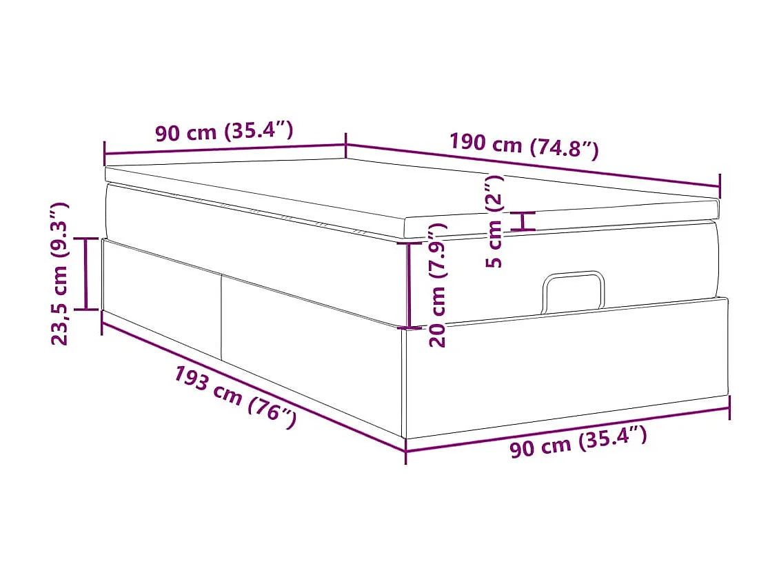 Cadre de lit ottoman avec matelas gris foncé 90x190 cm velours