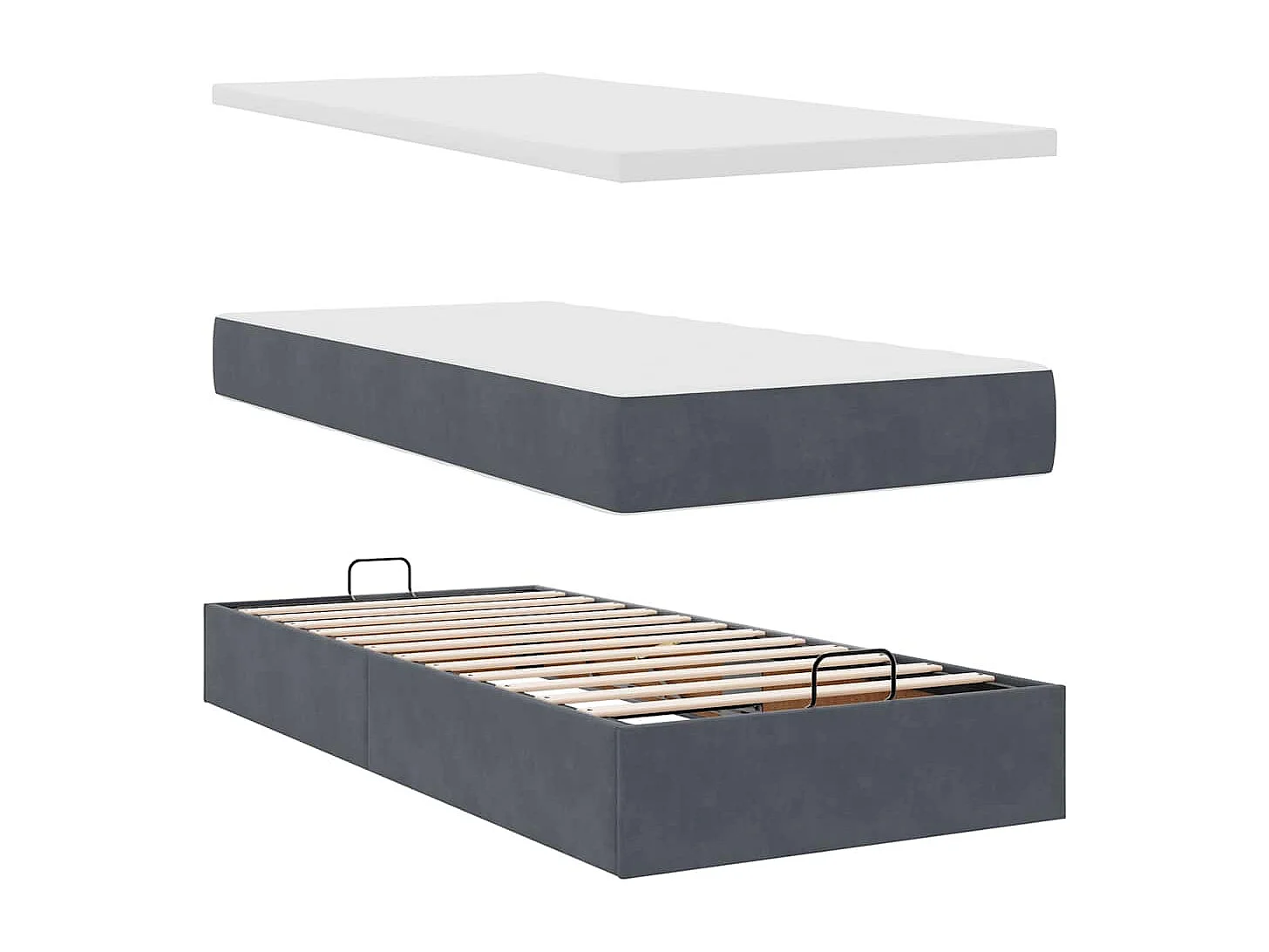 Cadre de lit ottoman avec matelas gris foncé 90x190 cm velours
