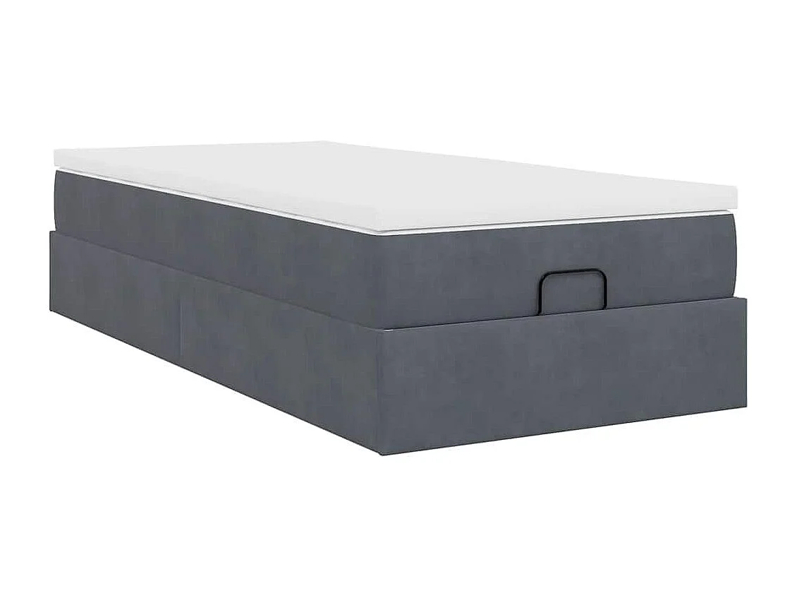 Cadre de lit ottoman avec matelas gris foncé 90x190 cm velours