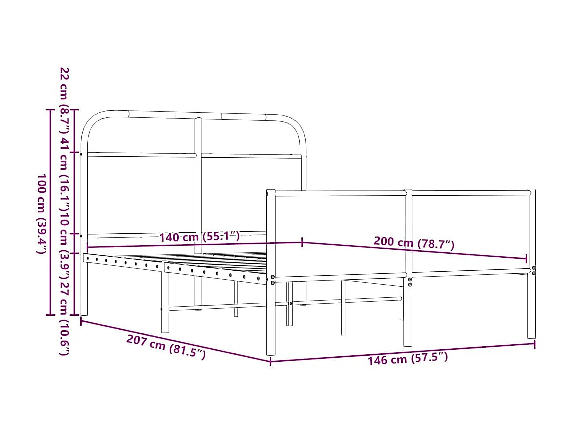 Bettgestell ohne Matratze 140x200 cm Braun Eichen-Optik