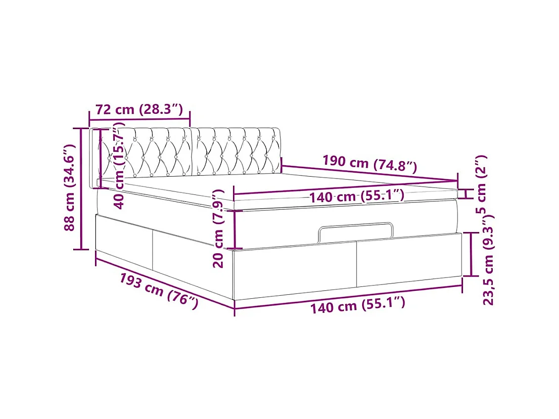 Cadre de lit ottoman avec matelas noir 140x190 cm velours