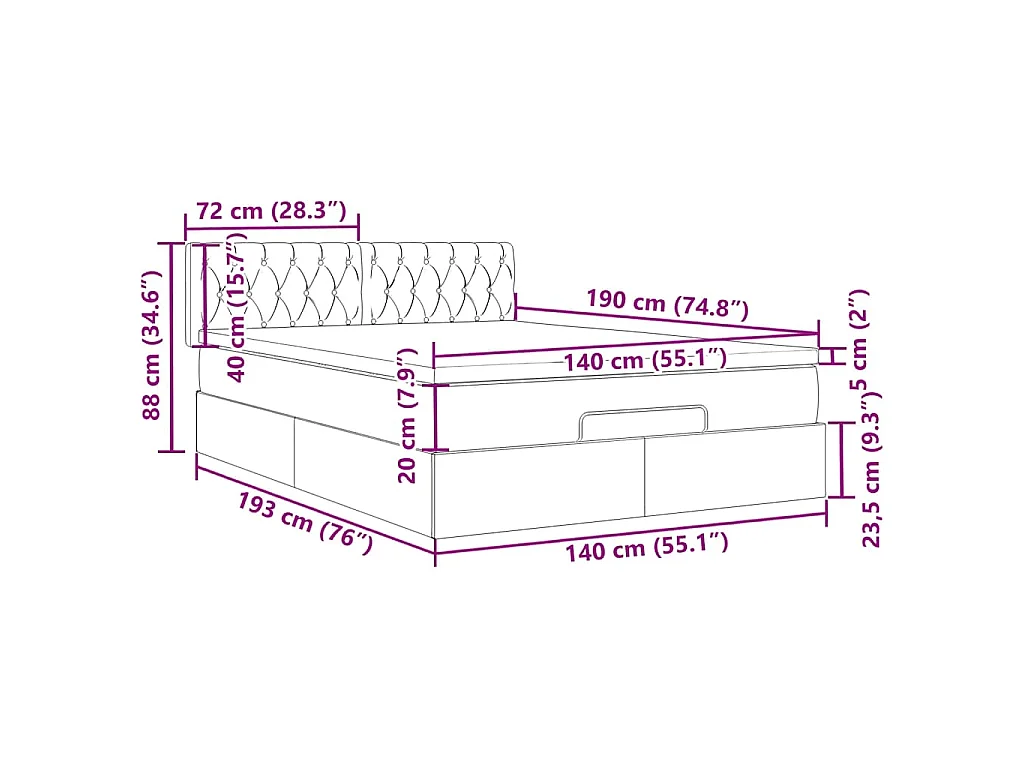 Ottoman bed met matras en LED's 140x190cm fluweel zwart