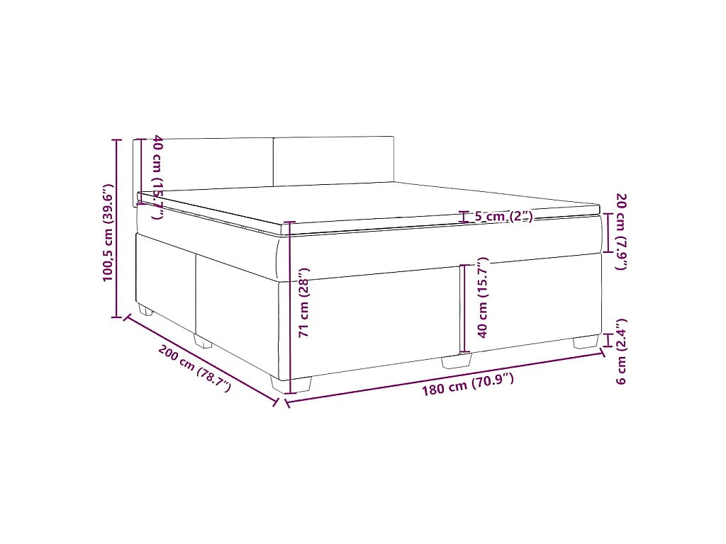 Cama box spring con colchón terciopelo azul 180x200 cm