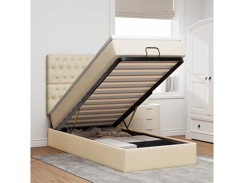 Ottoman-Bett mit Matratze Creme 90x200 cm Stoff