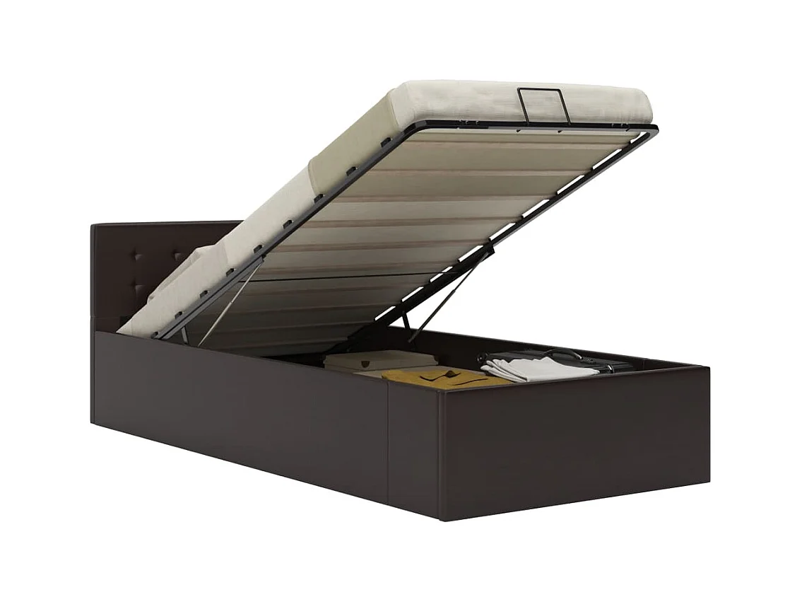 Cadre de lit à rangement hydraulique Gris Similicuir 90x200 cm