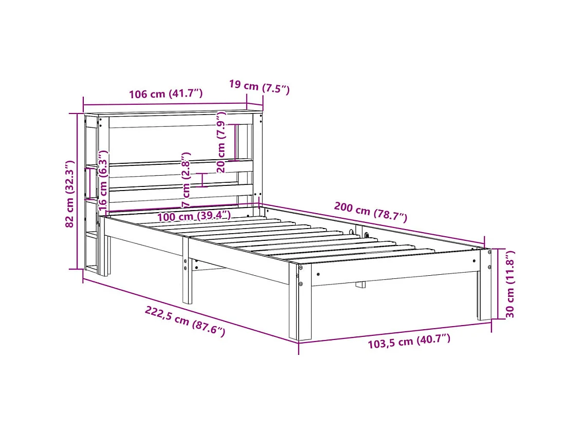 Cama sem colchão 100x200 cm pinho maciço castanho-mel