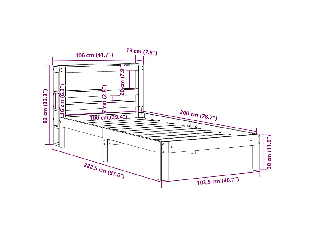 Cama sem colchão 100x200 cm pinho maciço castanho-mel