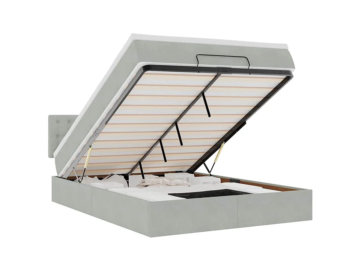 Cadre de lit ottoman et matelas gris clair 140x190 velours