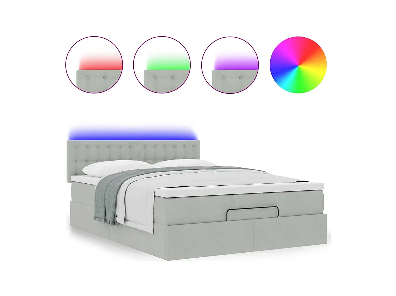 Cadre de lit ottoman et matelas gris clair 140x190 velours