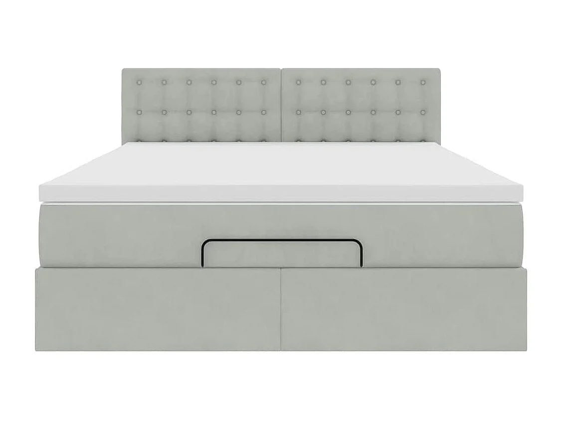 Cadre de lit ottoman et matelas gris clair 140x190 velours