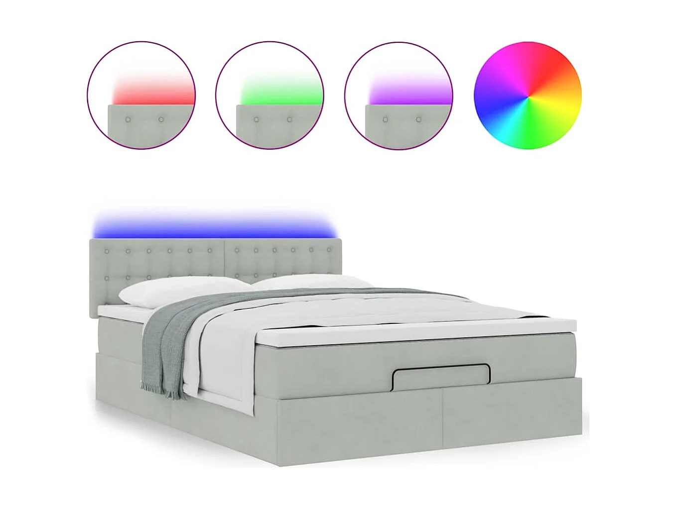 Cadre de lit ottoman et matelas gris clair 140x190 velours