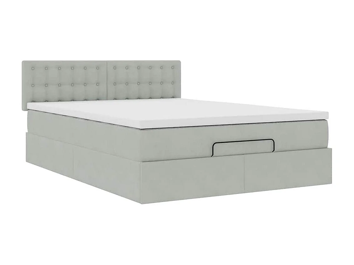 Cadre de lit ottoman et matelas gris clair 140x190 velours