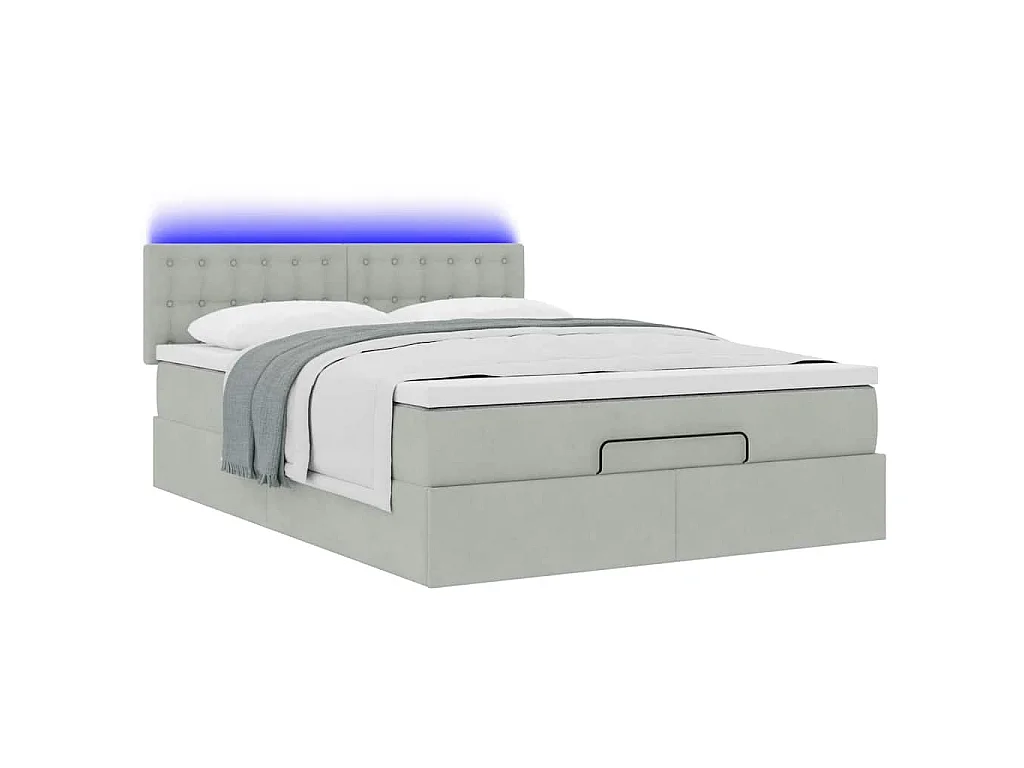 Cadre de lit ottoman et matelas gris clair 140x190 velours
