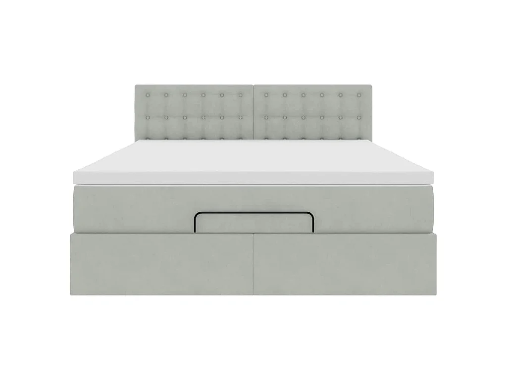 Cadre de lit ottoman et matelas gris clair 140x190 velours
