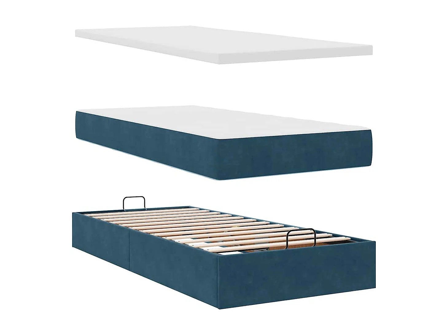 Cadre de lit ottoman avec matelas bleu foncé 90x190 cm velours