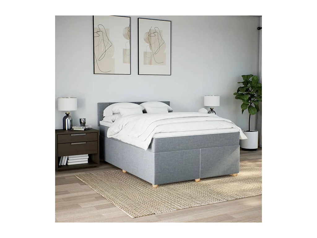 Boxspringbett mit Matratze Hellgrau 140x190 cm Stoff