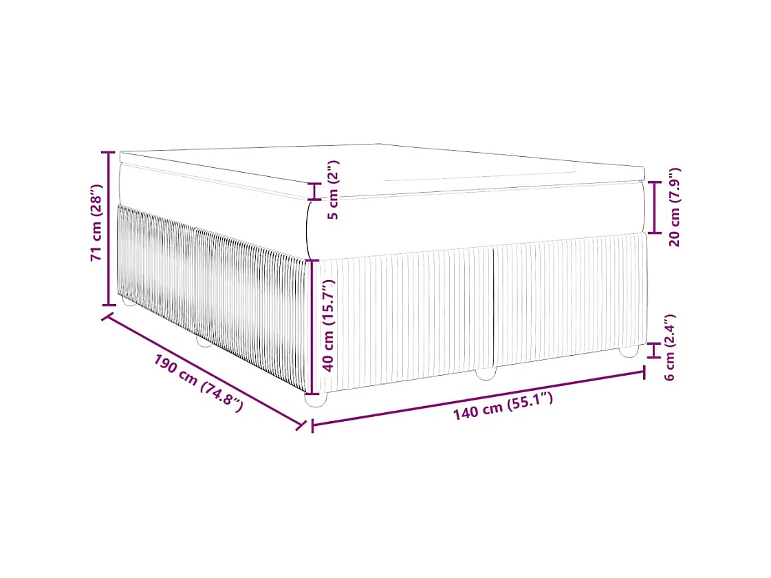 Giroletto a Molle con Materasso Grigio Chiaro 140x190cm Velluto